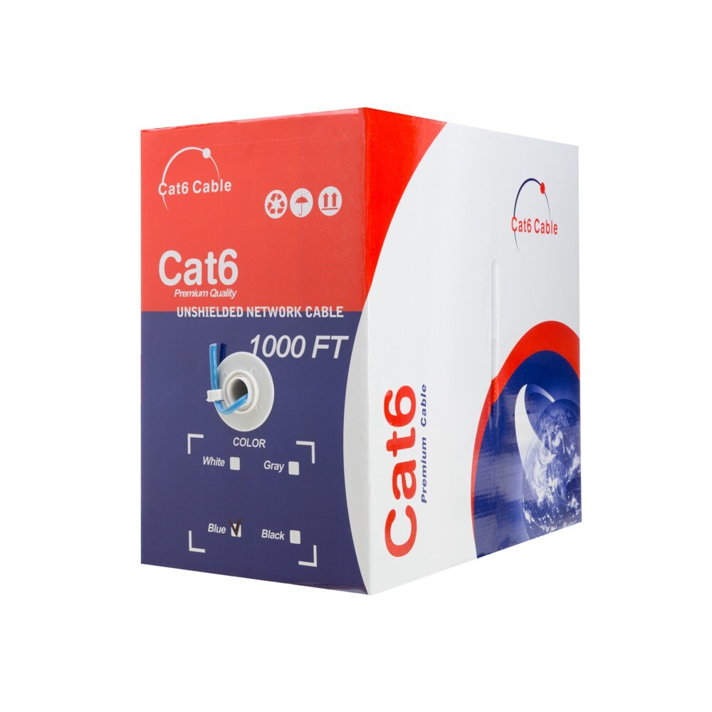CAT6 1000FT Blue UTP Ethernet Cable 23AWG Network LAN Solid Bulk Wire Pull Box