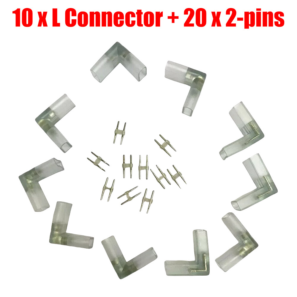 10Pcs L-Shape 2-Pin Connector for 8x17mm LED Neon Rope Light – Splice Clip