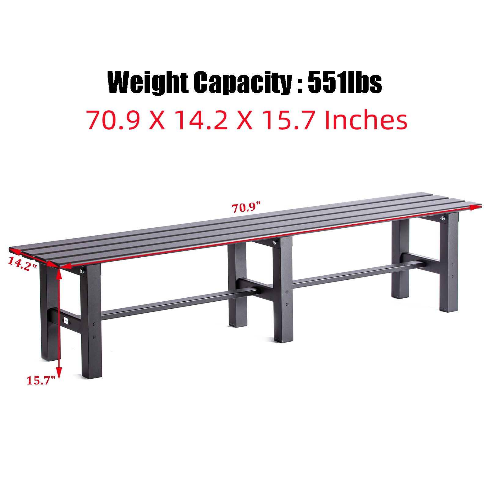 Lojok 4 Sizes Black Aluminum Outdoor Bench for Park Garden,Patio and Lounge