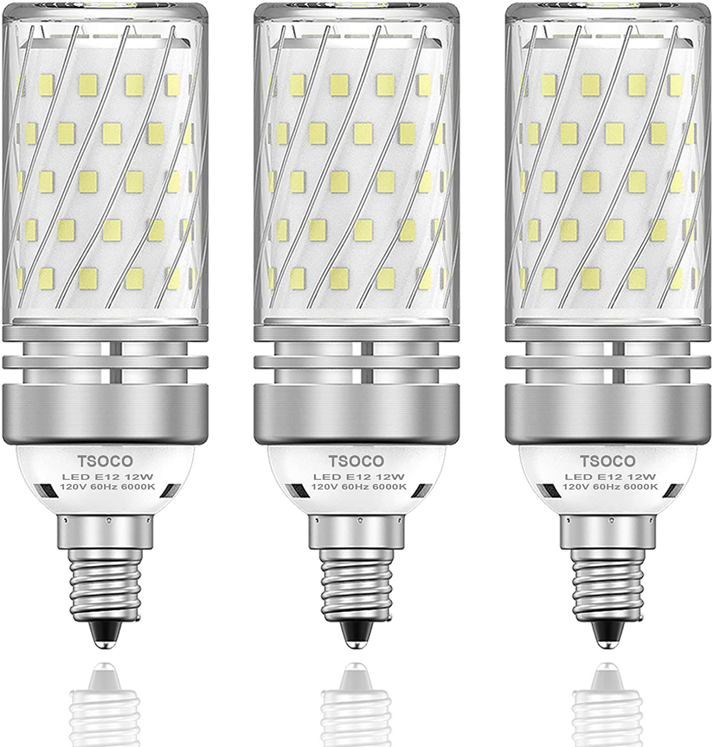 3Pk E12 Led Light Bulbs 12W Chandelier 100W Equi 1200Lm 6000K Daylight