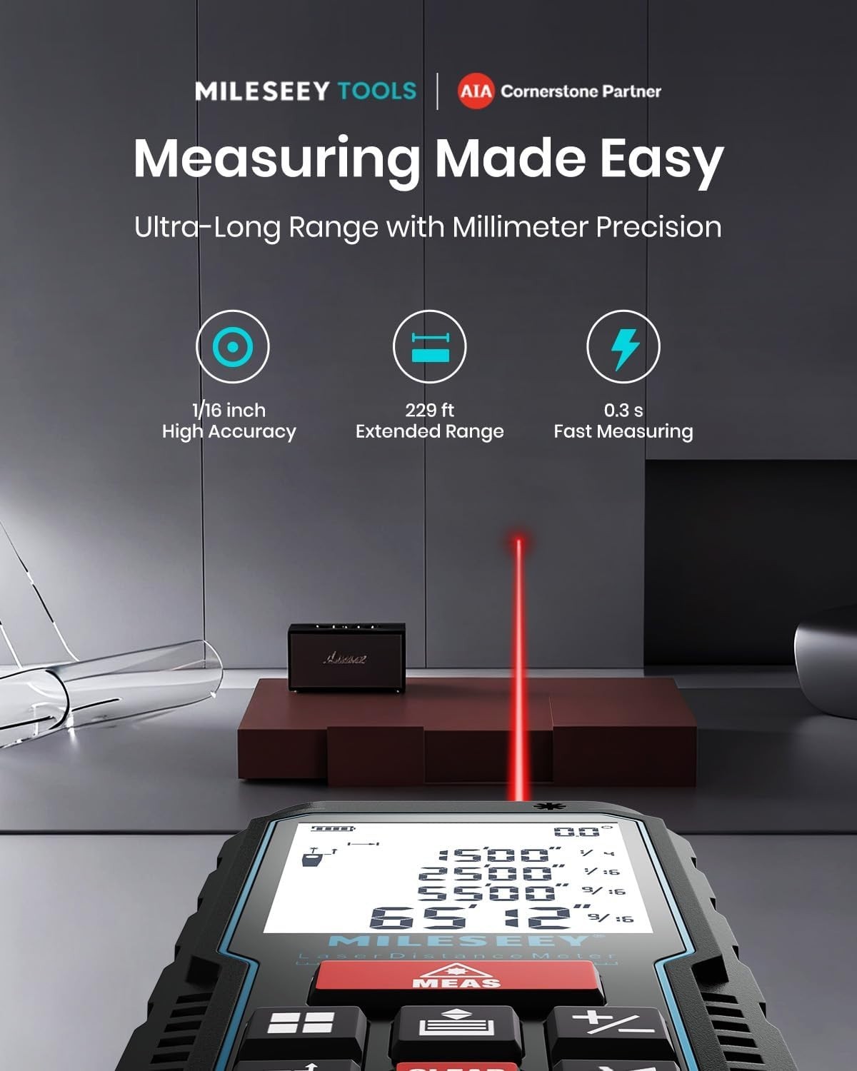 Laser Measure Device, 229ft Accuracy, 2mm, LCD Backlit