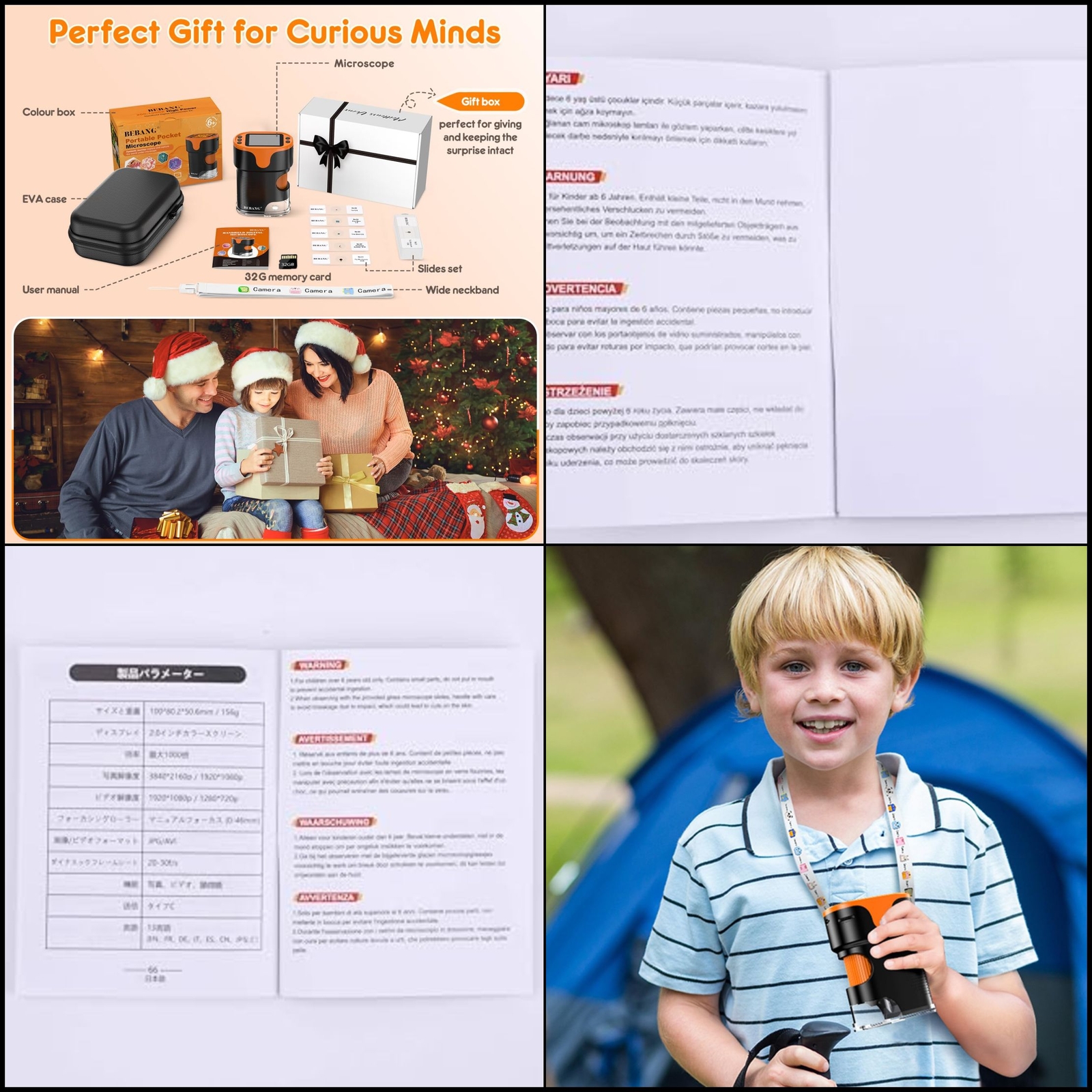 1000X Handheld Microscope for Kids 4K 2.0" Screen Rechargeable Mini Pocket Digit