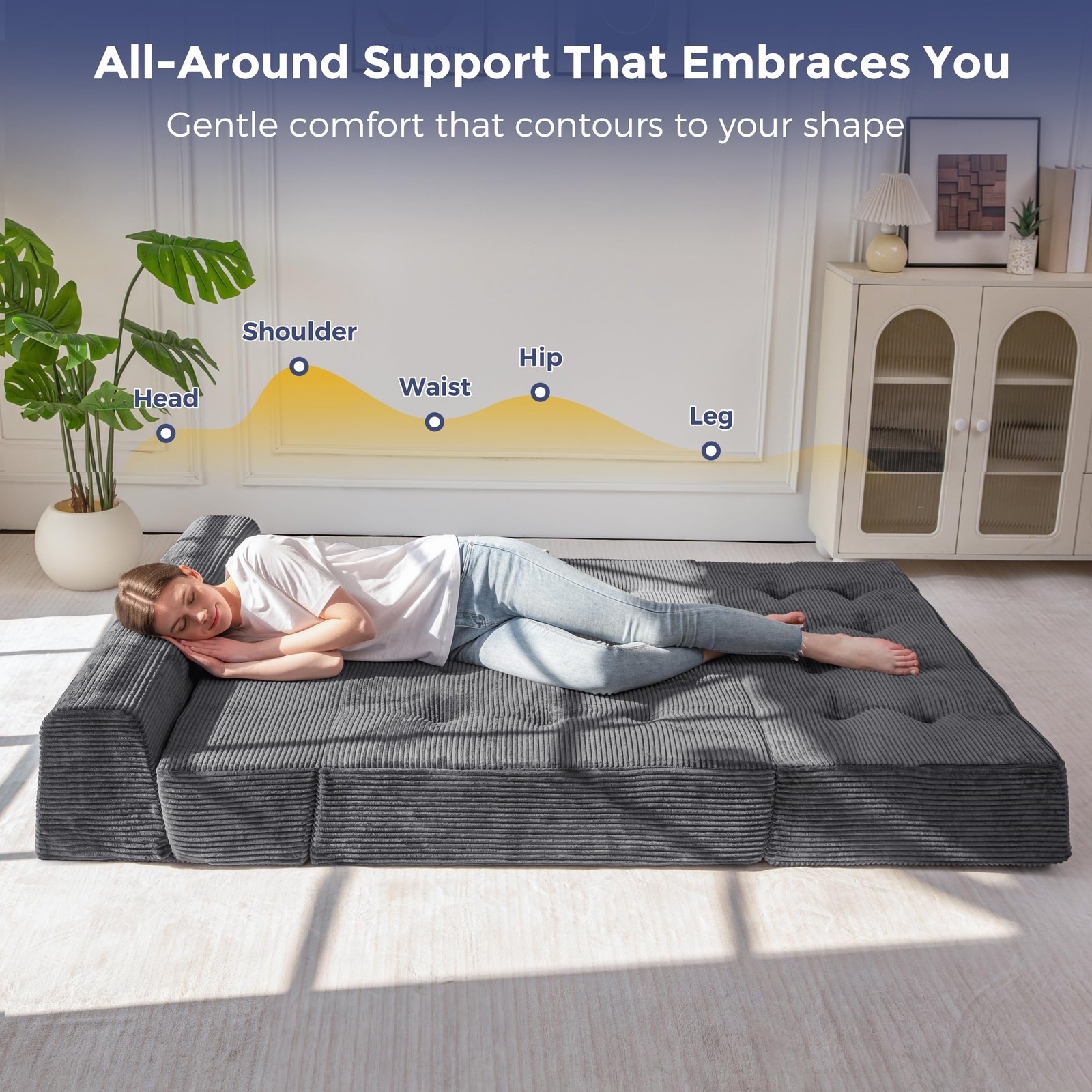 8" Folding Sofa Bed, Convertible Sleeper Sofa Lounger Foldable Mattress, Wedg...