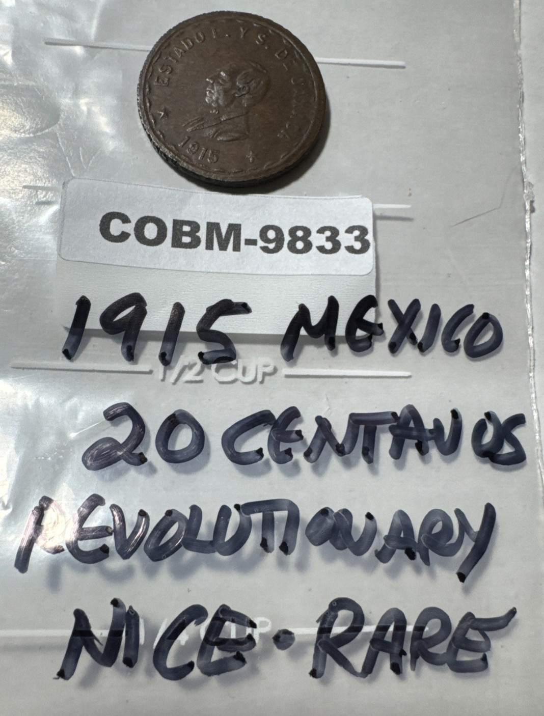 RARE 1915 Mexico 20 Centavos Revolutionary Coin COBM-9833