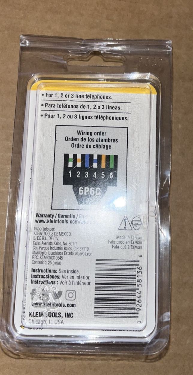 Klein VDV826-600 Modular Plugs - RJ11 Pack