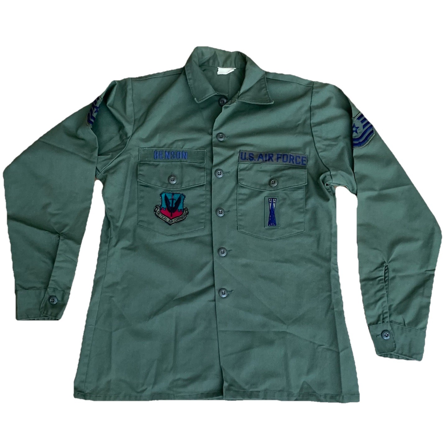 Vintage USAF Military OG 507 Utility Shirt 1970s Sateen Patches See Measurements
