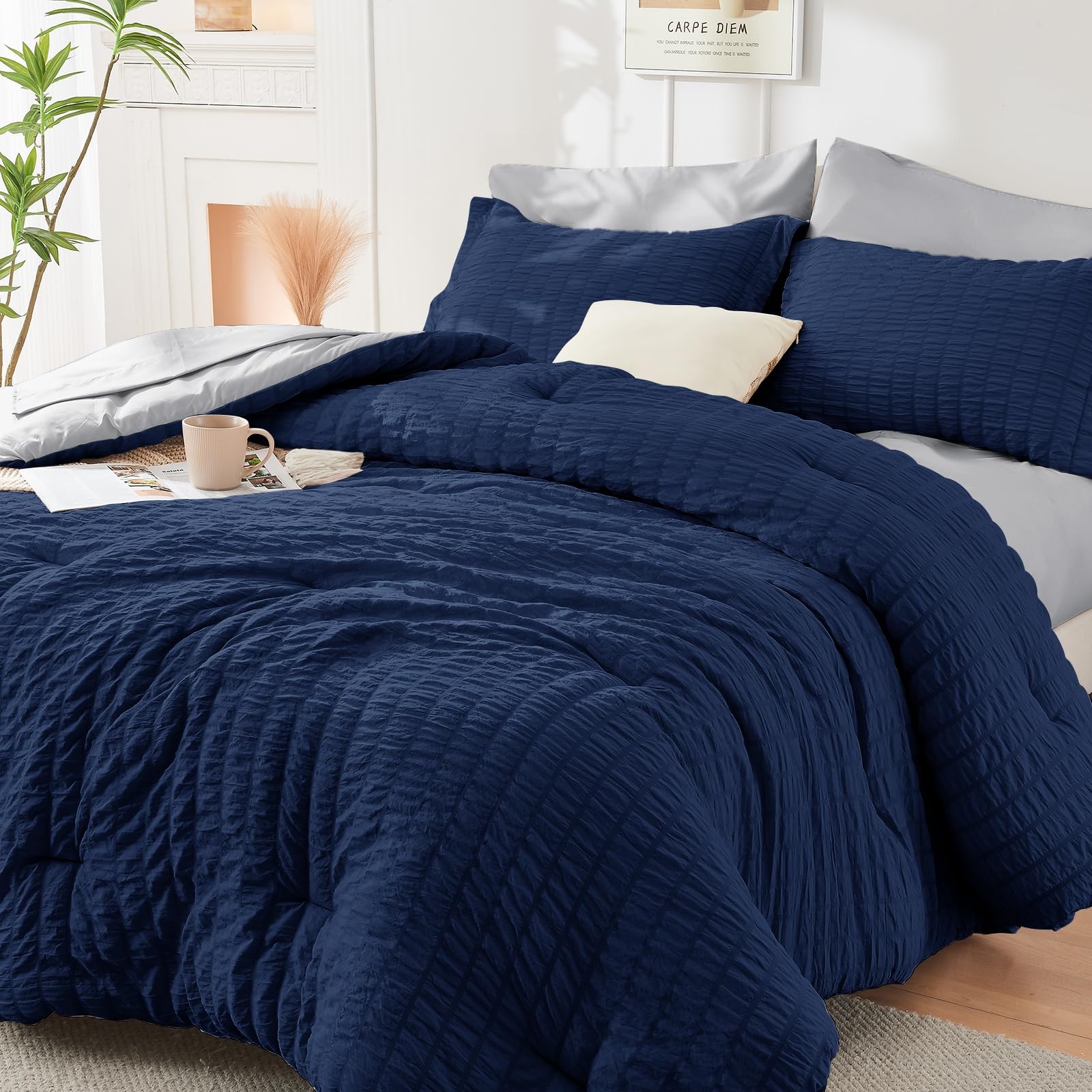 HYMOKEGE Navy Blue/Light Grey Queen Queen(88"x 88"),