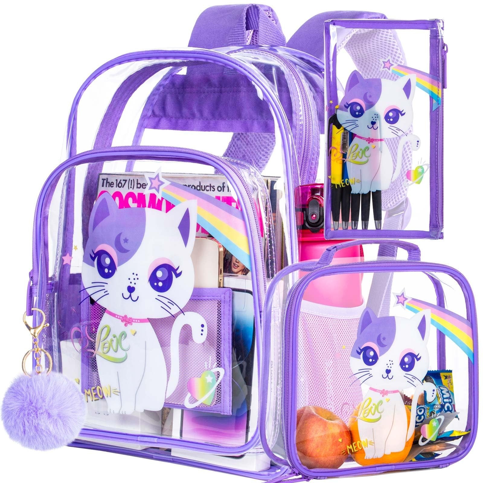 KLFVB 3PCS Clear Backpack for Girls and Boys, Kids See Through Backpacks Stad...