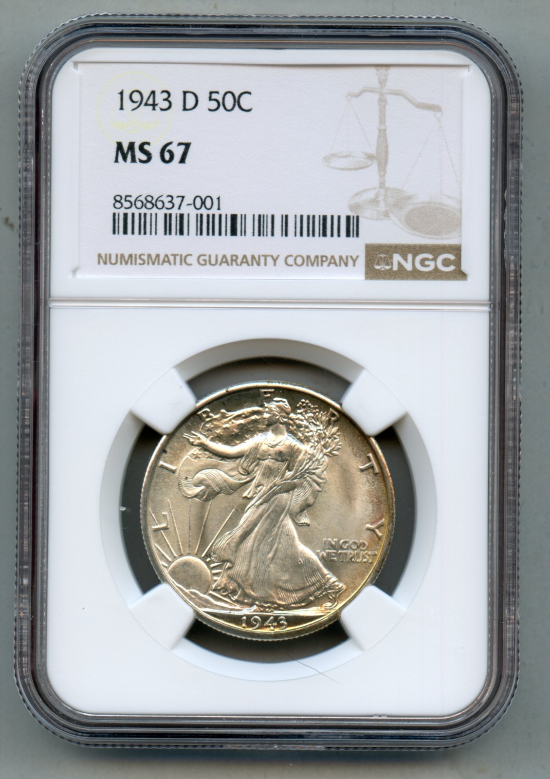 1943 D Walking Liberty Silver Half Dollar NGC MS 67