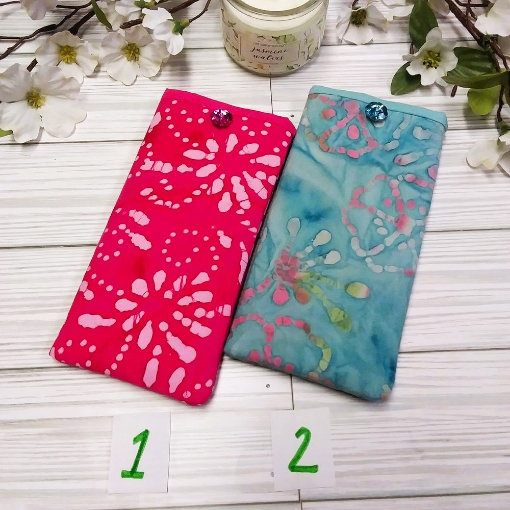 BATIK TIE DYE Eyeglass Readers Case, Sleeve, Lined/Padded, Button Accent, U PICK