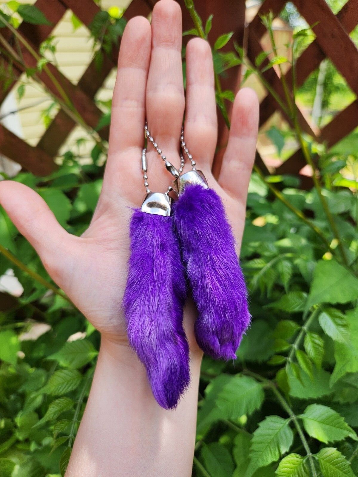 Lucky RABBITS FEET Real Rabbit Foot Keychains Key Chains red pink purple green
