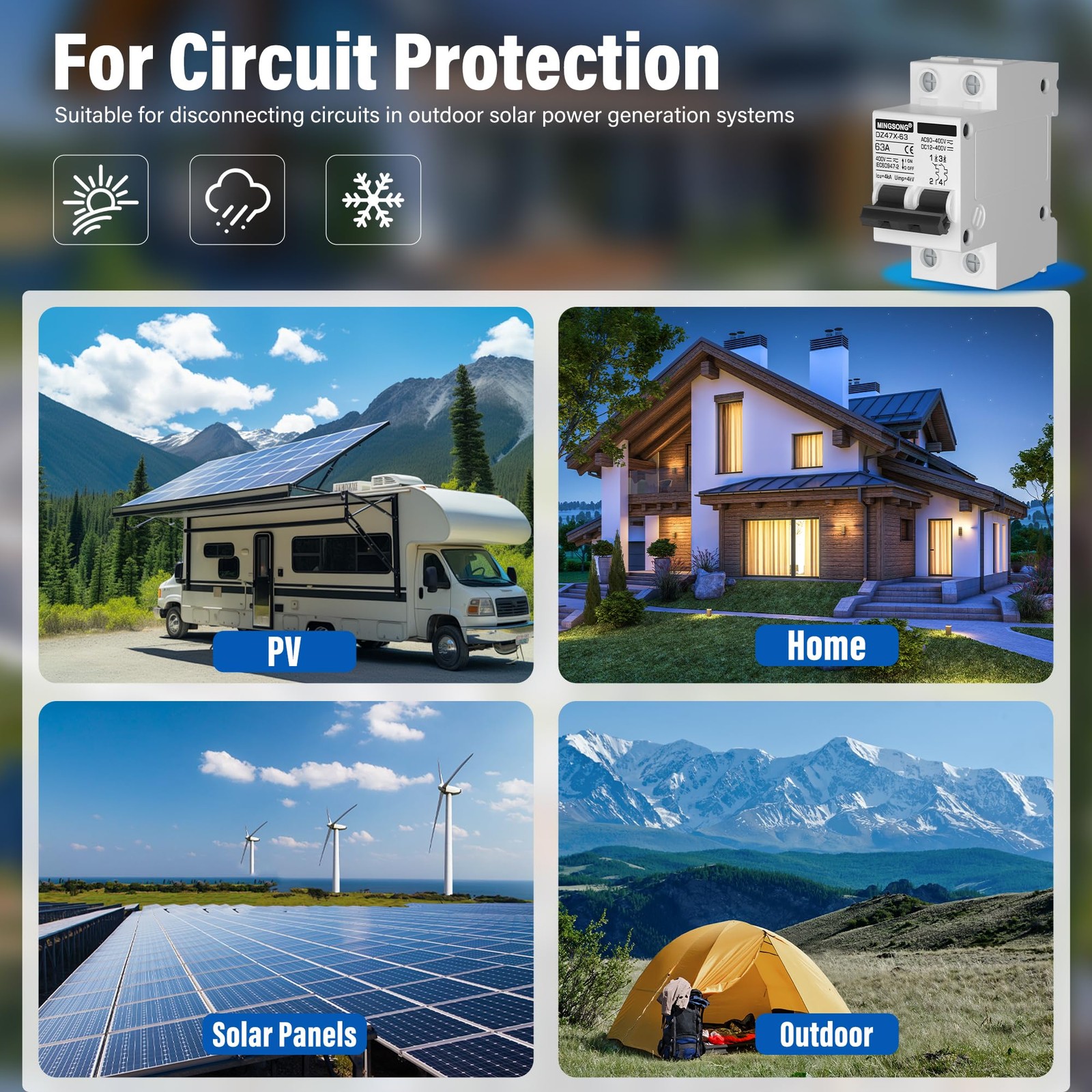 MINGSONG 63A 2 Pole Solar Disconnect Switch