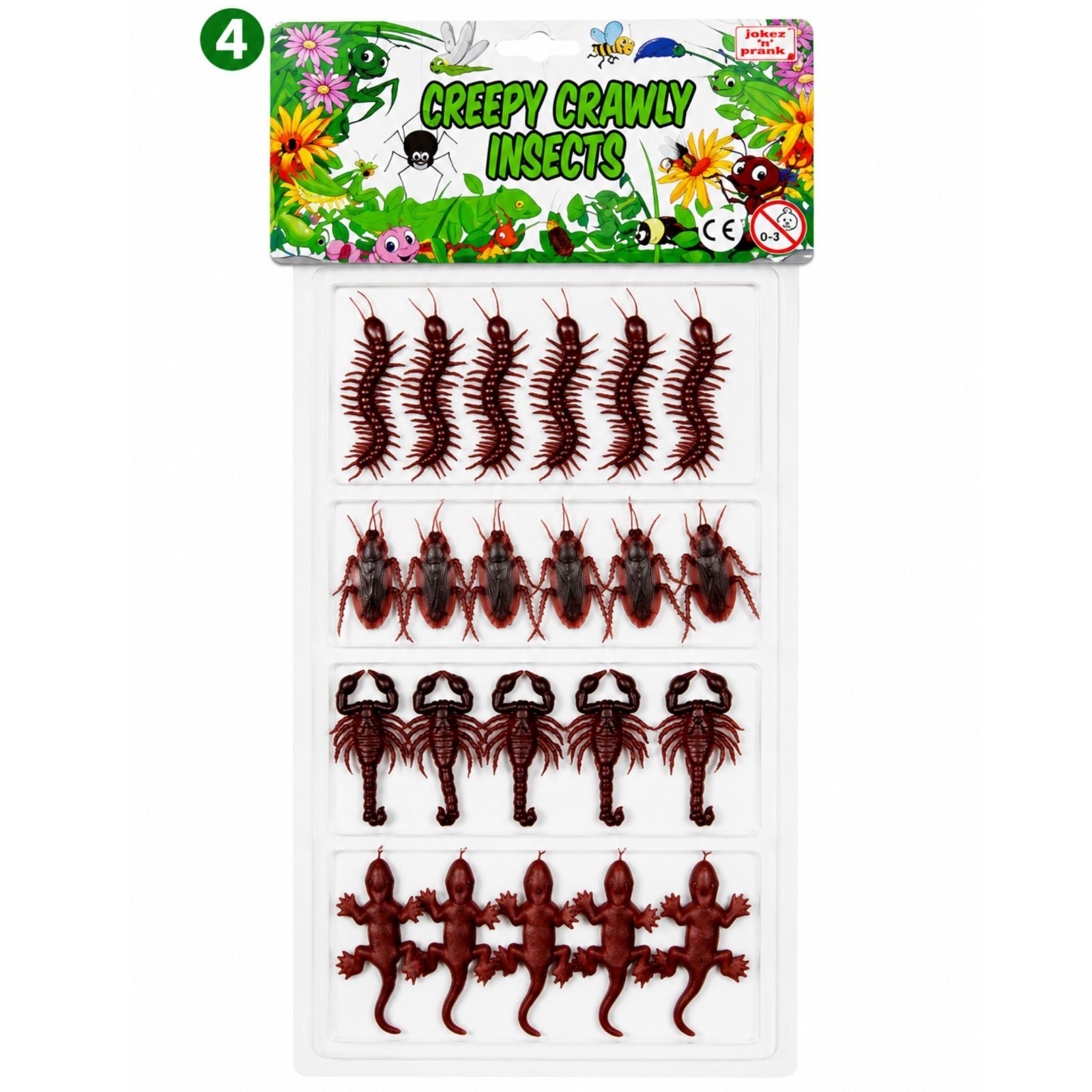 Creepy Crawly Pk 4 Fake Bugs & Insects Prank Novelty Life Like Plastic Toy Trick