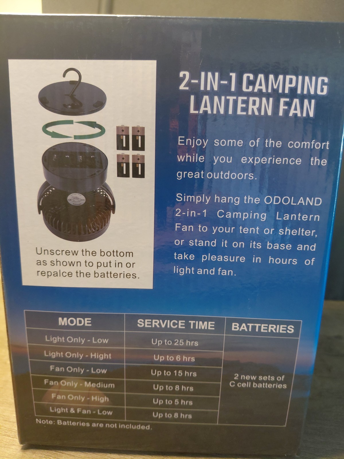 Odoland 2-in-1 Camping Lantern Fan Ultra Bright LED Weather Resistant OD0402