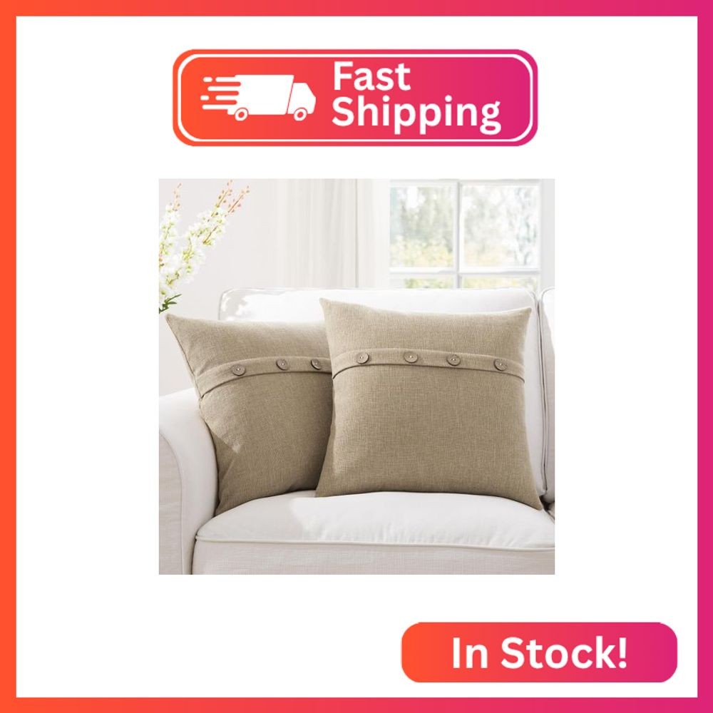 Meekio Set of 2 Khaki Pillow Covers 18 x 18 Inches Farmhouse Pillow Covers with