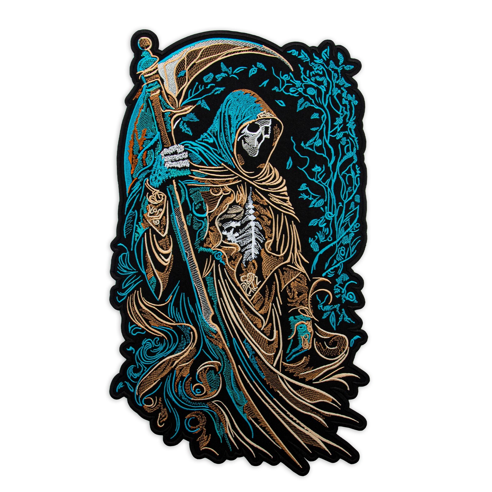 Grim Reaper Large Embroidered Patch - Death Back Patch - Skull-Themed Iron-On