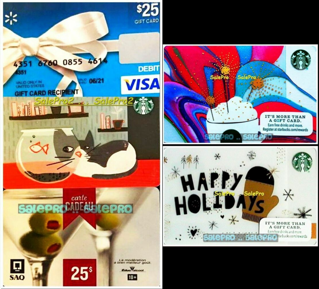 5x STARBUCKS CAT CREDIT SAQ OLIVE WINE HOLIDAY LATTE COLLECTIBLE GIFT CARD LOT