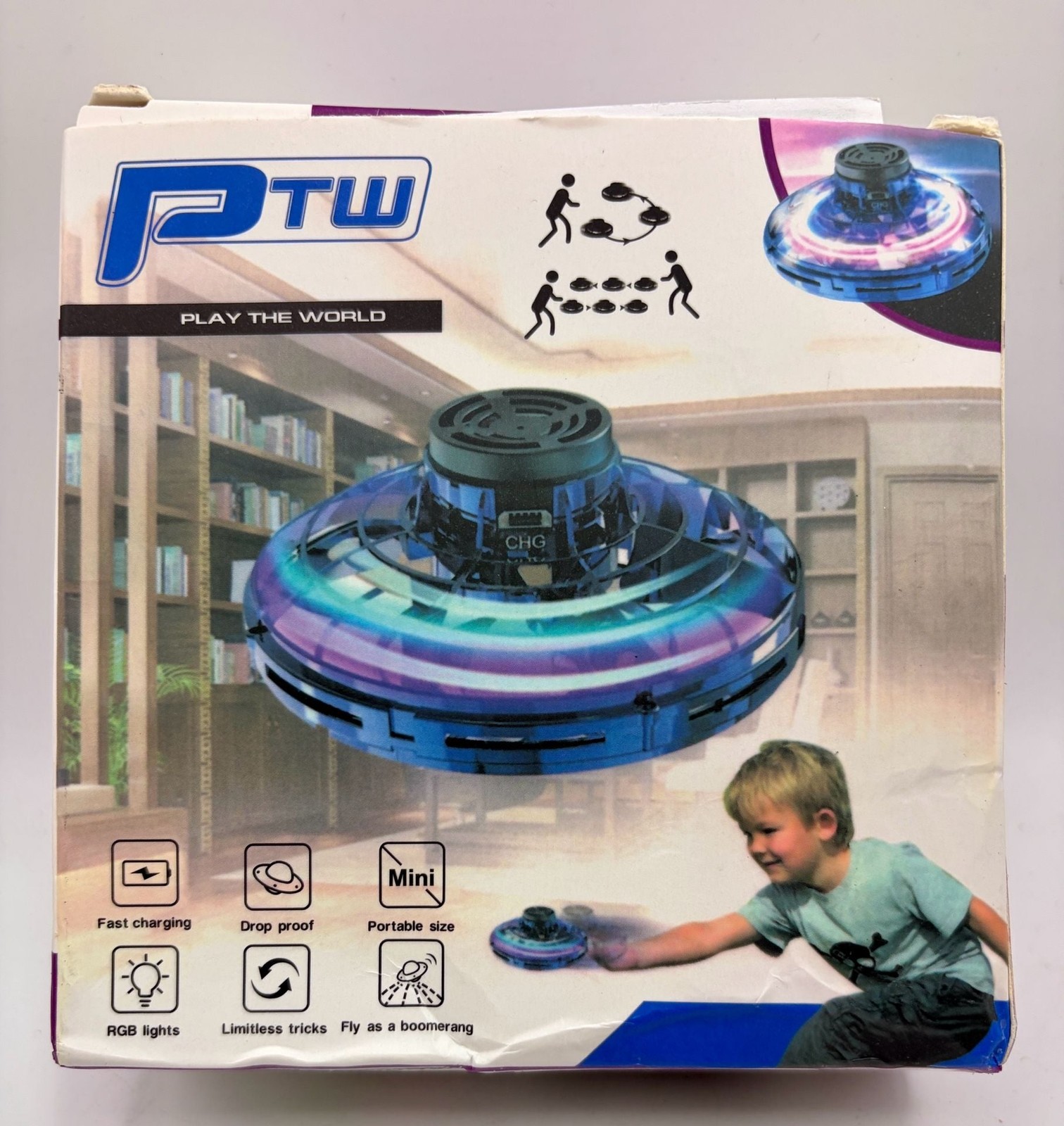 PTW Mini UFO Flying Spinner Boomerang Drone with RGB Lights (Model No. 5888)