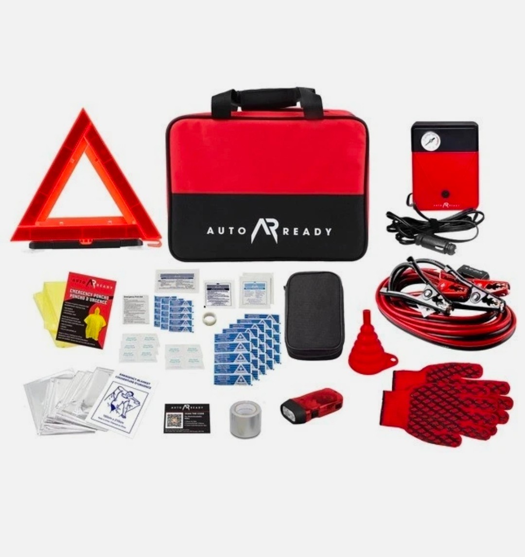 Auto Ready Auto Safety 68 Kit w/ Compressor, First Aid Kit, Jumper Cables,