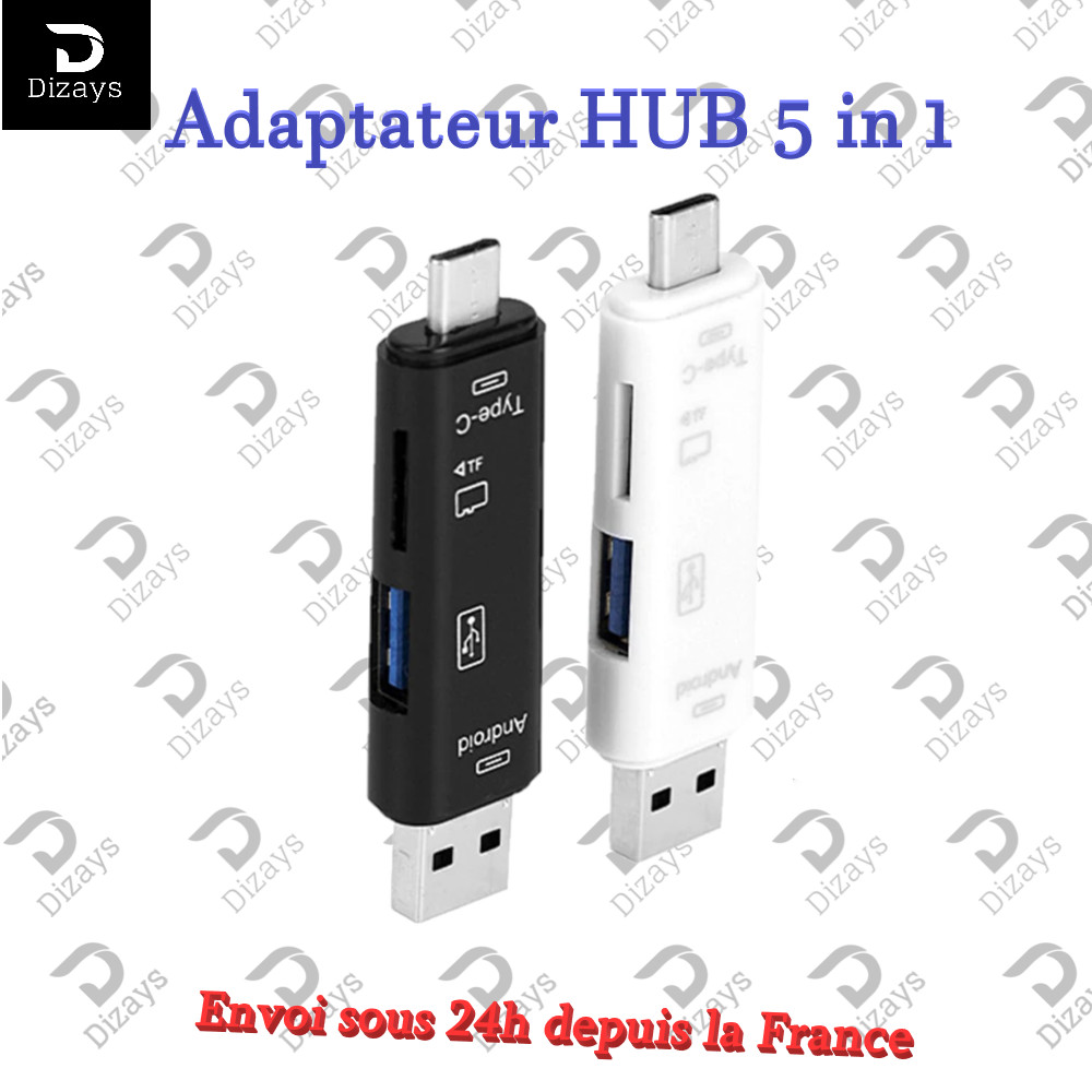 5 In 1 Multifunction HUB Adapter USB Type C, USB, Micro USB, TF, SD.