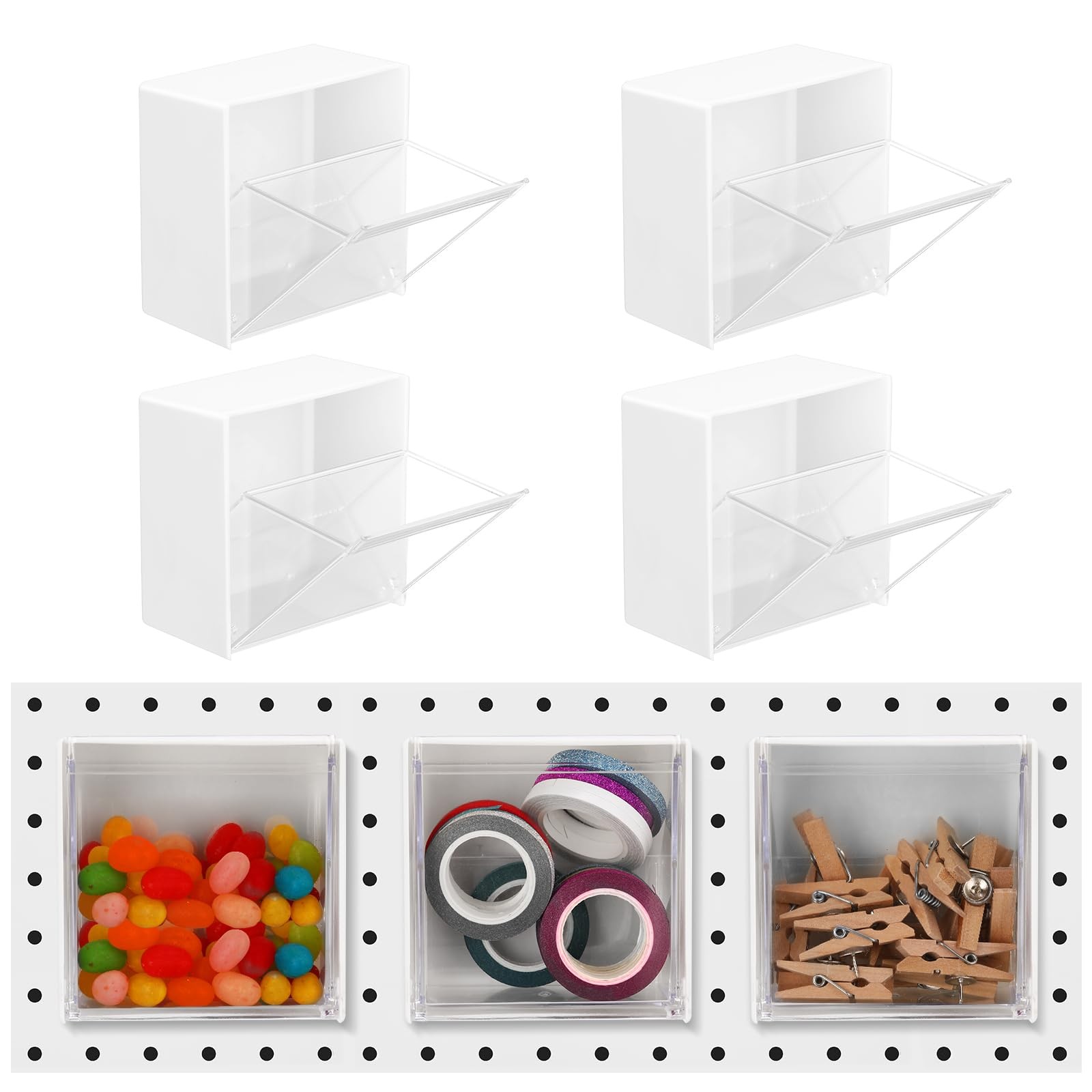 4 Pcs Small Pegboard Bins Magnetic Pegboard Containers clear Square Plastic B...