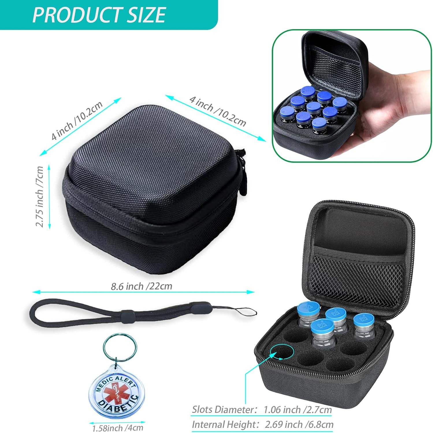 Insulin Vial Storage Case for Refrigerator, 9-Slot
