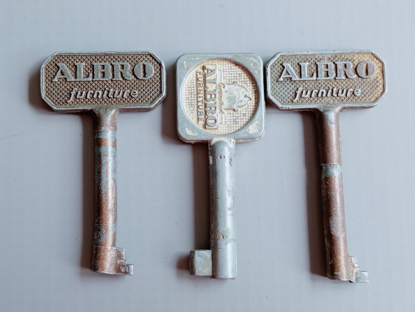 3 Vintage ALBRO Furniture Keys Wardrobe Oblong Square 1970s