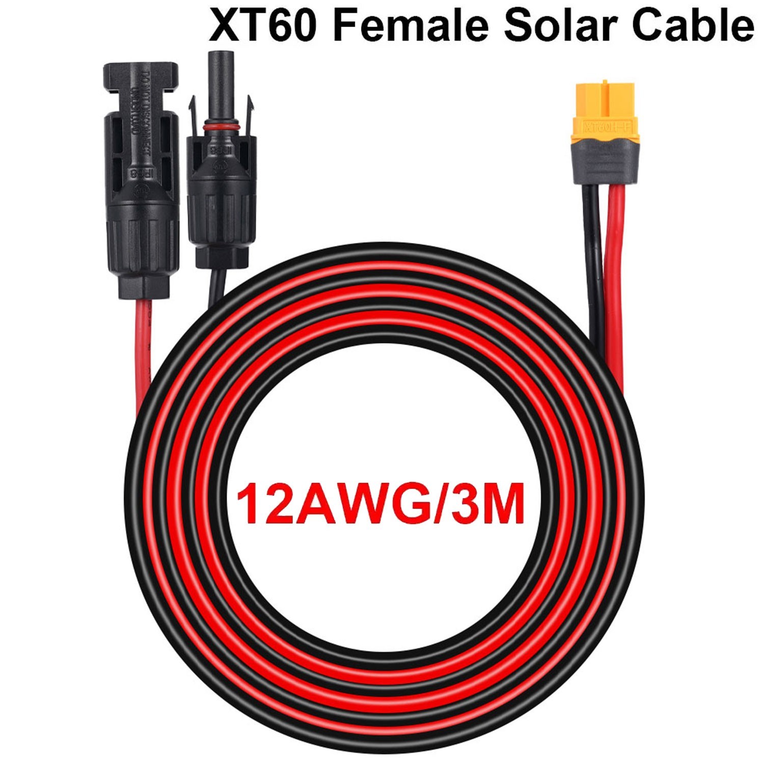 12 AWG XT60 Female to Solar Connector Solar Panel Extension Charging Cable USA