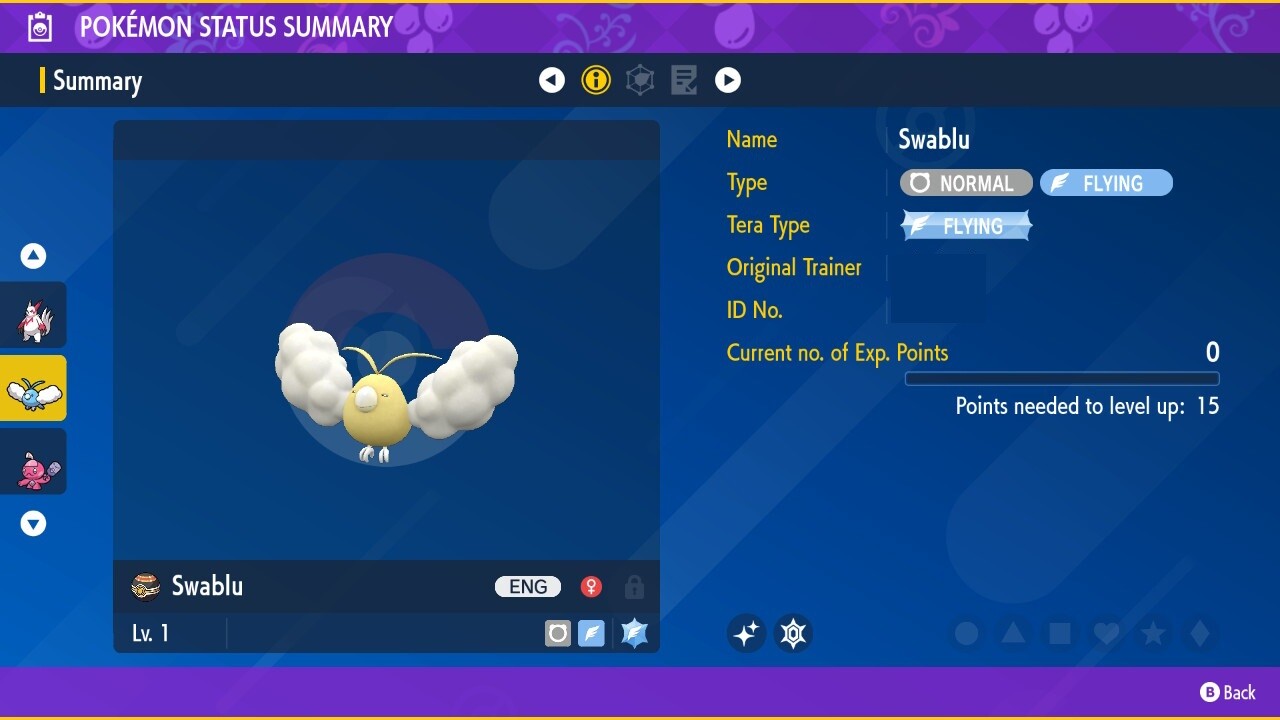 SWABLU POKEMON SCARLET VIOLET ✨ SHINY EGG 6 IV ✨ CUSTOM AVAILABLE ✨