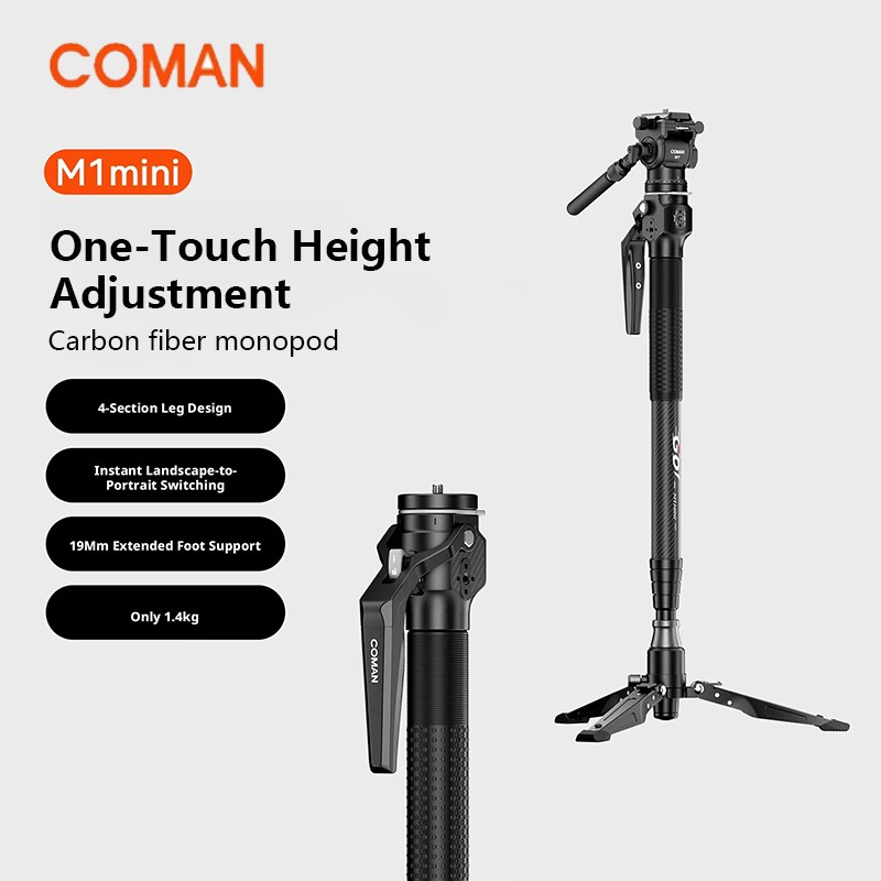 COMAN M1mini Carbon Fiber Monopod Portable One-Click Lifting Monopod for Camera