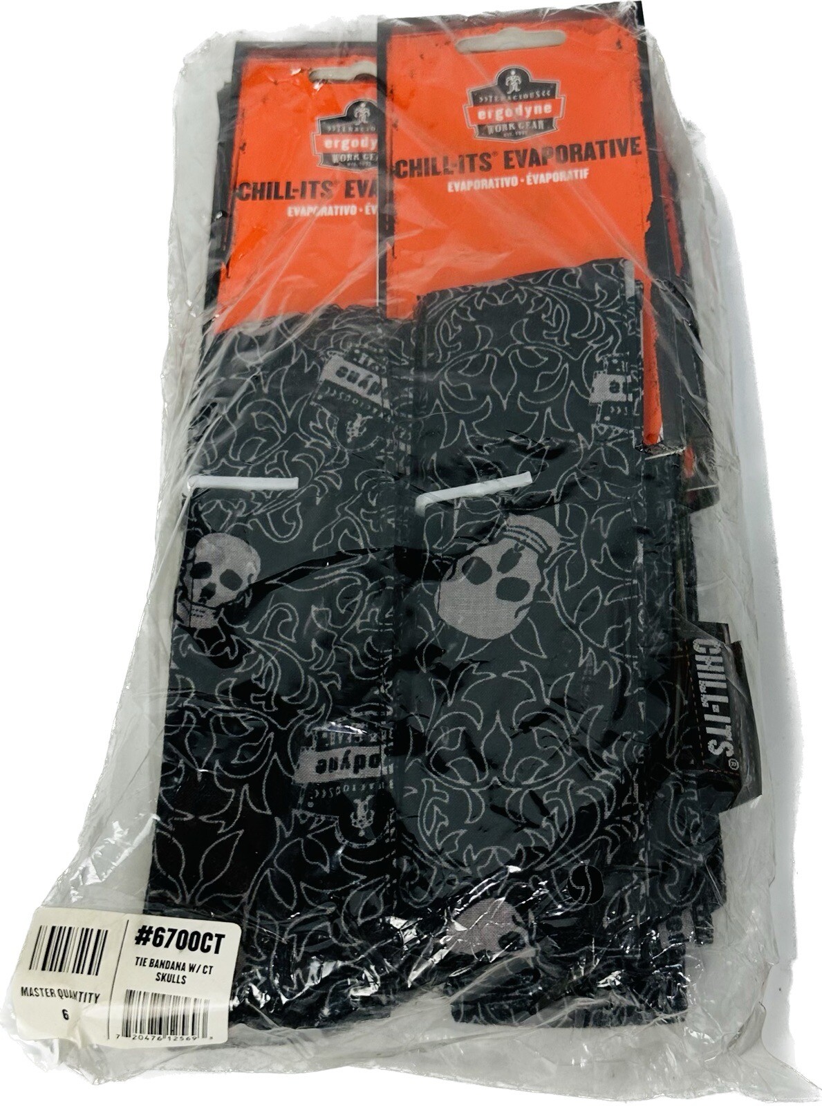 6 Pcs Ergodyne Chill-Its 6700CT Evaporative Cooling Tie Bandana Skull Print