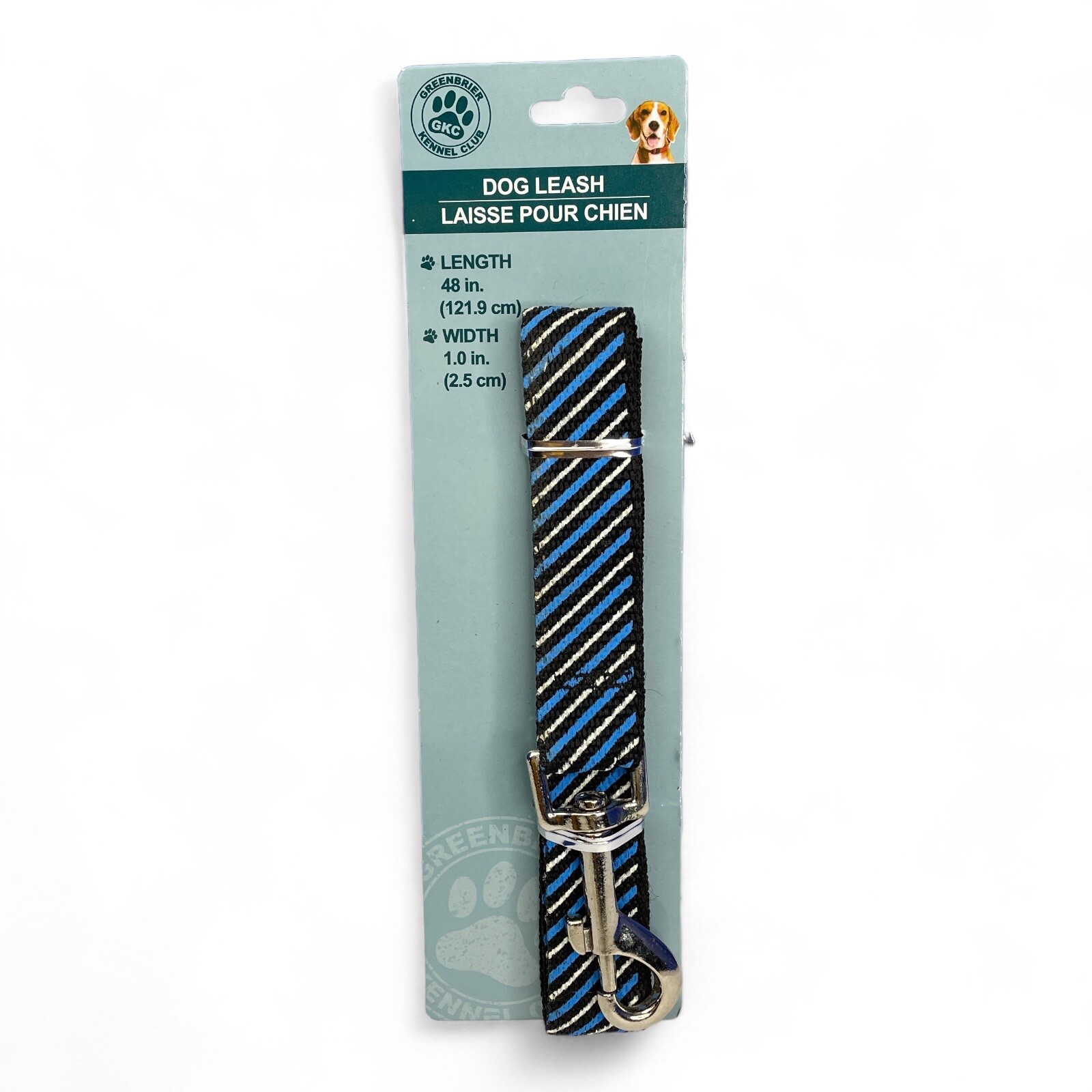 Greenbrier Kennel Club Dog Leash 48" Long x 1" Wide Blue Gold Stripes New