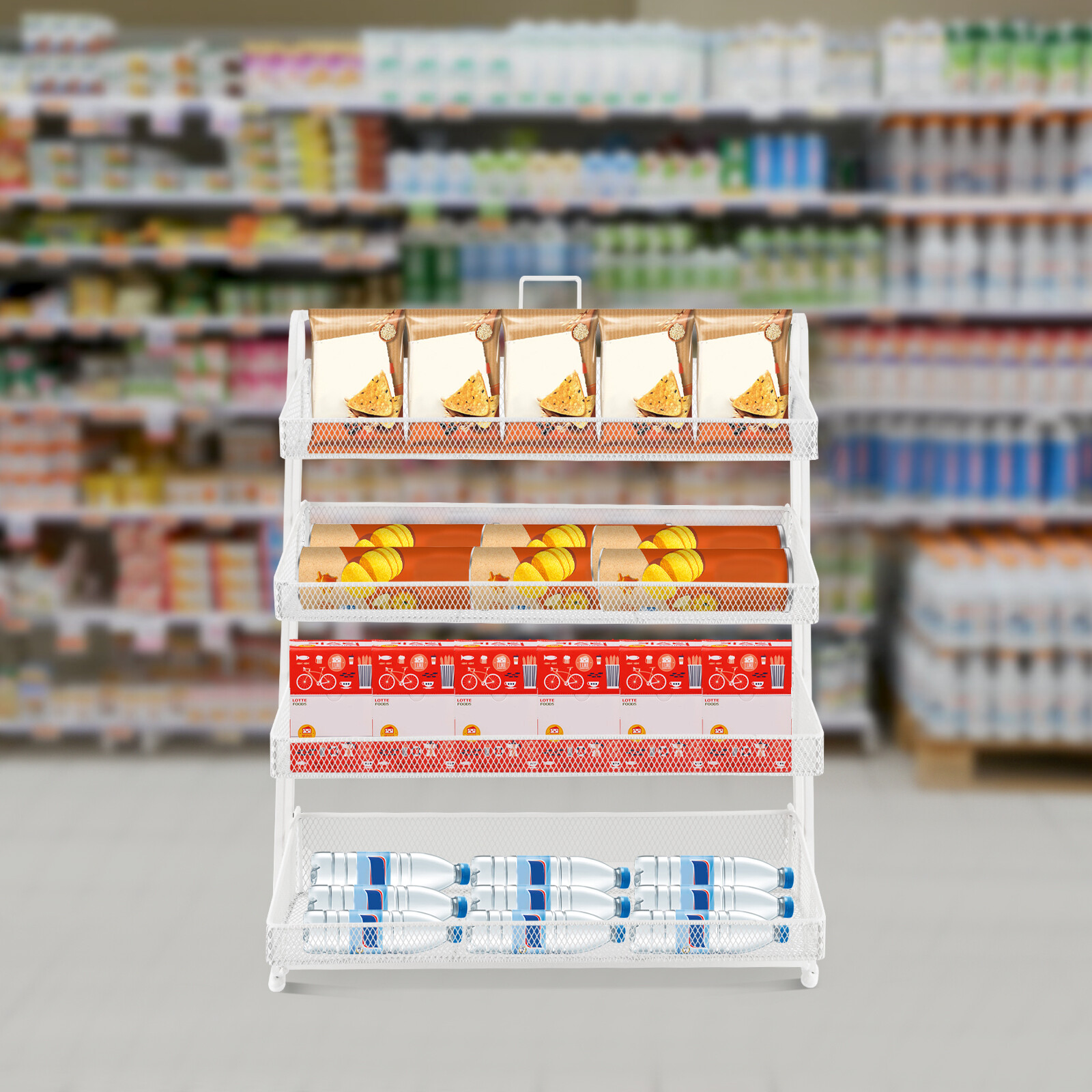 4 Tiers White Retail Store Candy Display Rack Shelving Snack Storage Organizers