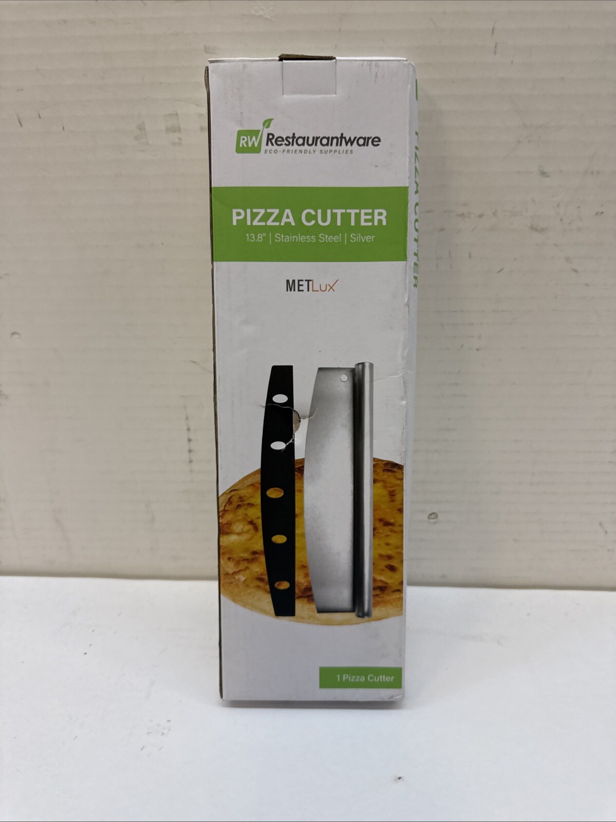 Met Lux Stainless Steel Pizza Cutter / Rocker - with Cover - 13 3/4" x 3 1/2"