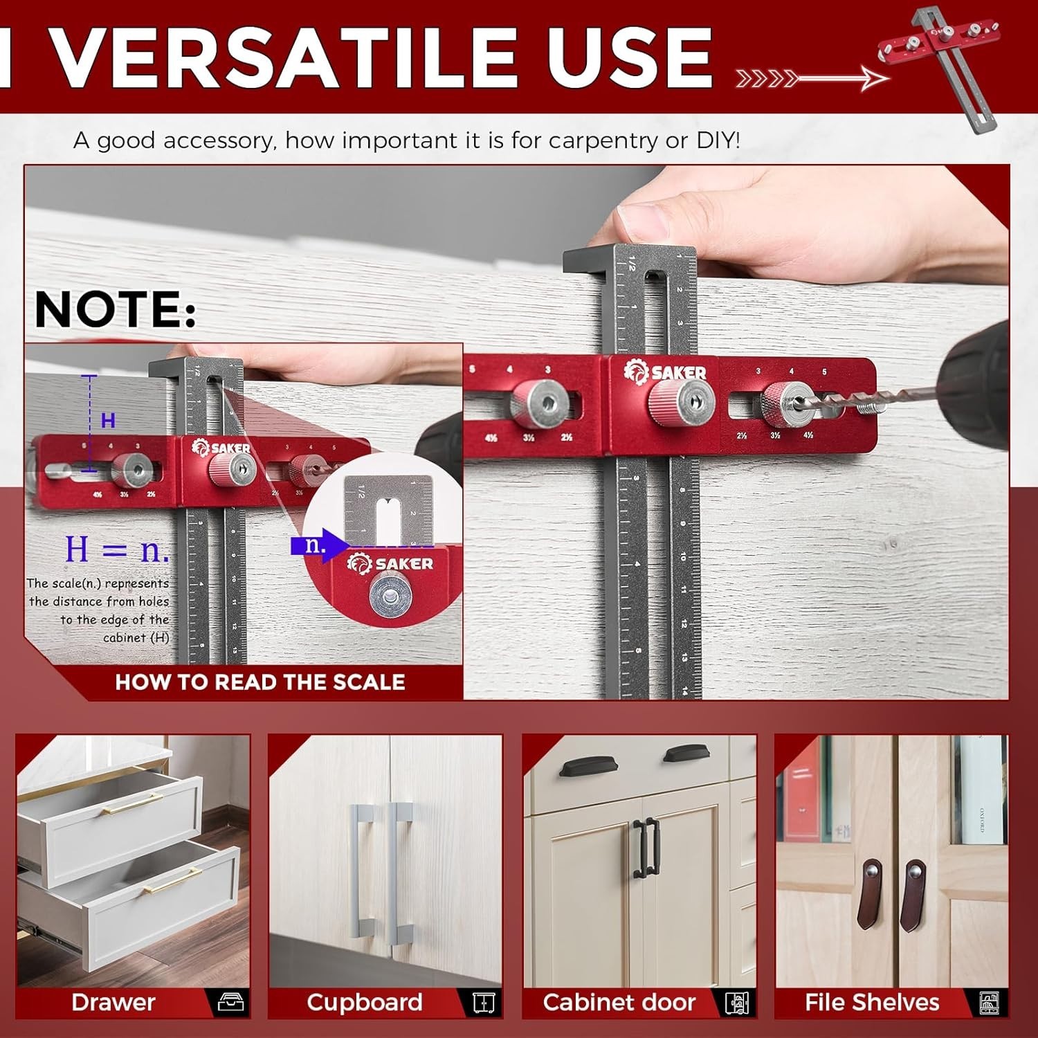 Cabinet Hardware Doweling Jig Adjustable Cabinet Template Tool for Knobs,Handles