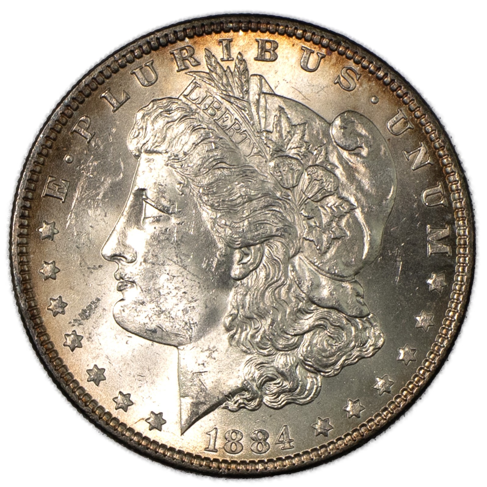 1884-P Morgan Silver Dollar Superb Brilliant Uncirculated BU+ Rim Toning