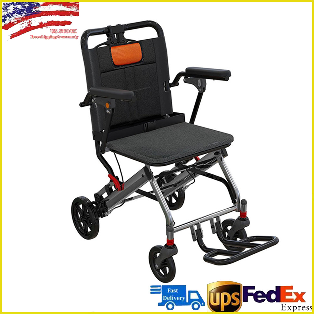 Folding Transport Wheelchair Portable Transport Chair 220LB w/ All-Terrain Wheel
