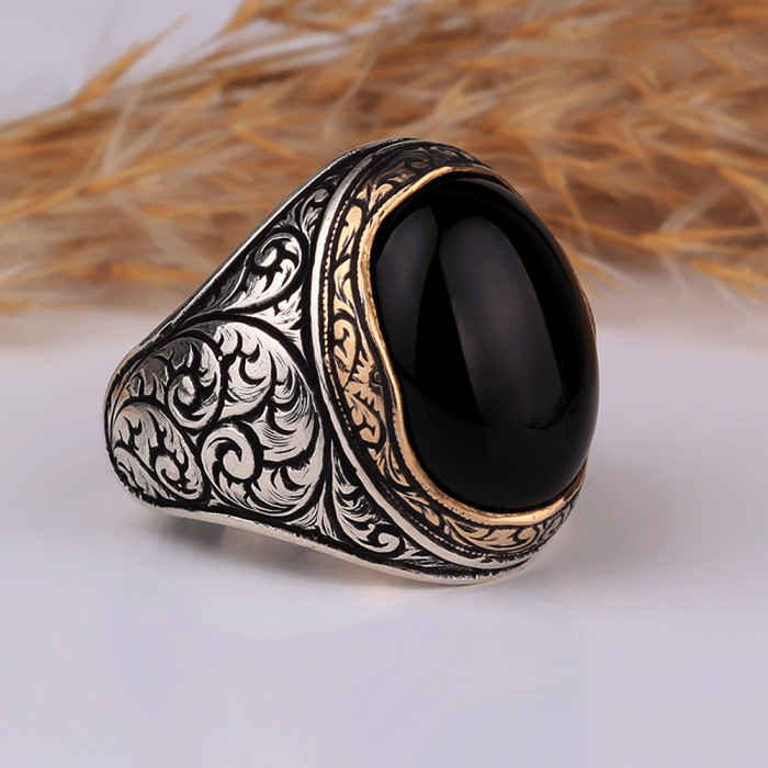 925 Sterling Silver Solid Men's Ring Natural Black Onyx Gemstone Jewelry