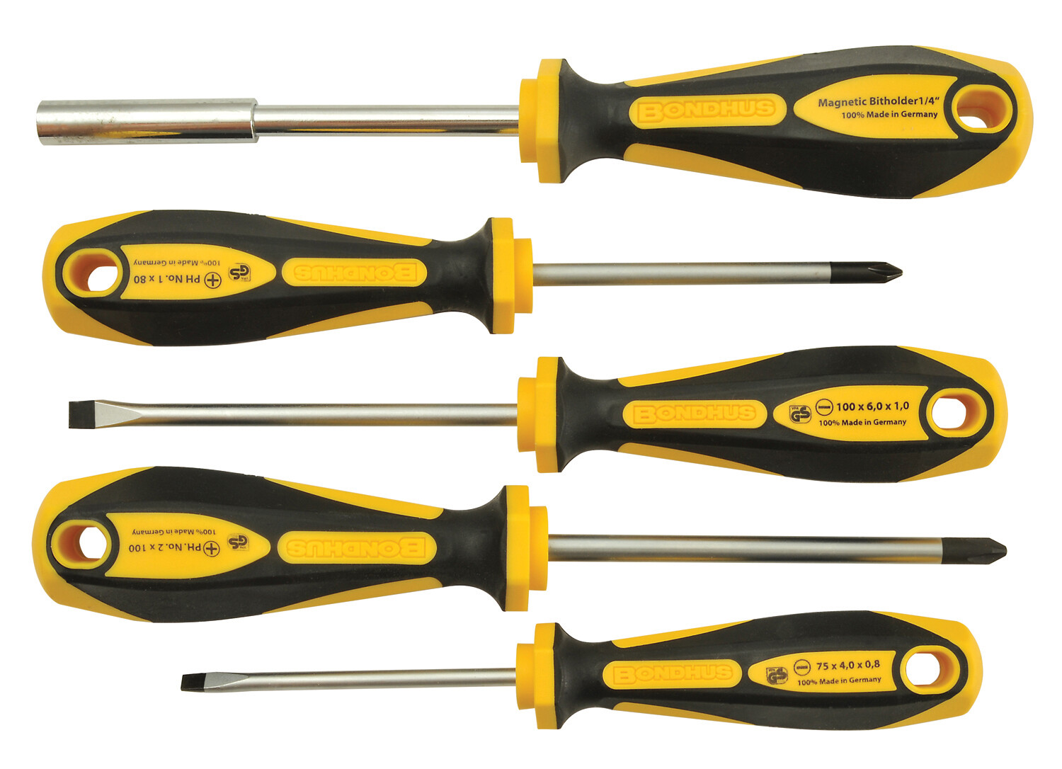 5 pc Slotted/Philips&1/4"Bit Driver ComfortGrip Screw Driver Set Bondhus Germany
