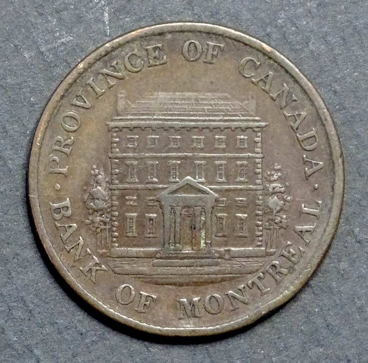 NICE! 1844 Province of Canada BANK OF MONTREAL Copper HALF PENNY Token Coin