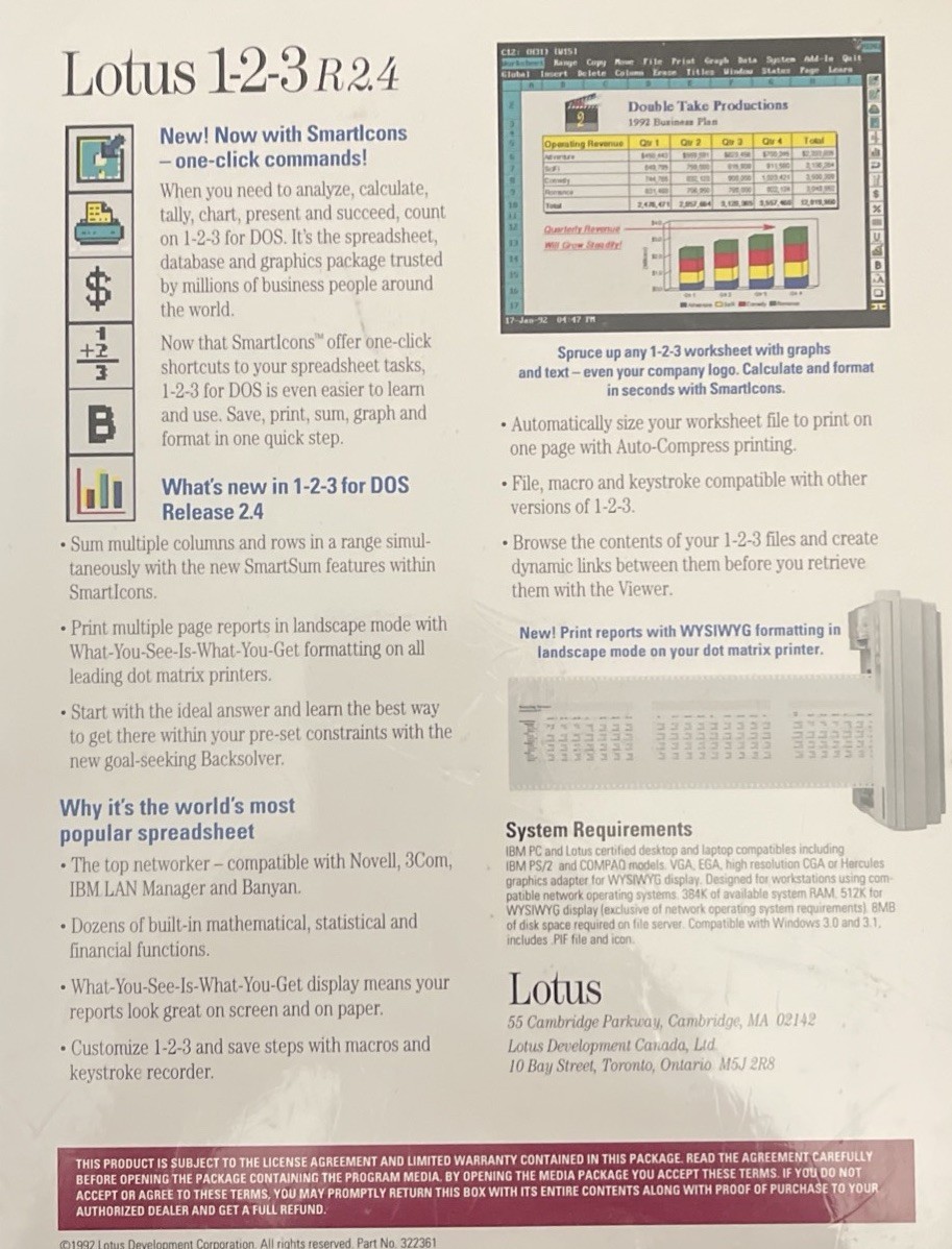 Lotus 1-2-3 For DOS Release 2.4. USA Node Edition-Network Version No Media New