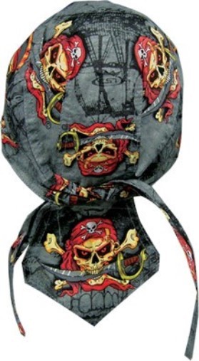 Grey Red Black Pirate Skull Durag Headwrap Skull Cap Sweatband Capsmith CDL112