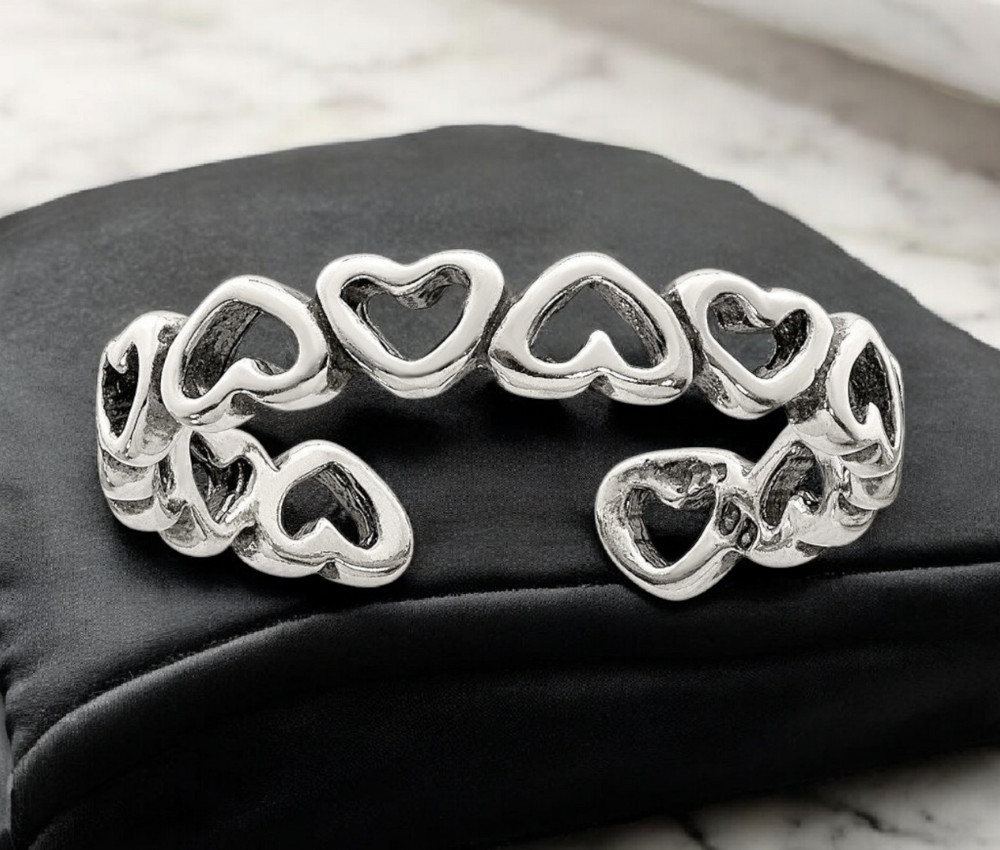 925 Sterling Silver Solid Alternating Hearts Toe Ring - Toe Ring for Woman -