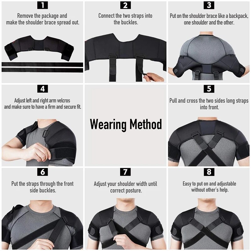 Double Shoulder Brace Torn Rotator Cuff Pain Relief Support Sleeve Adjustable US