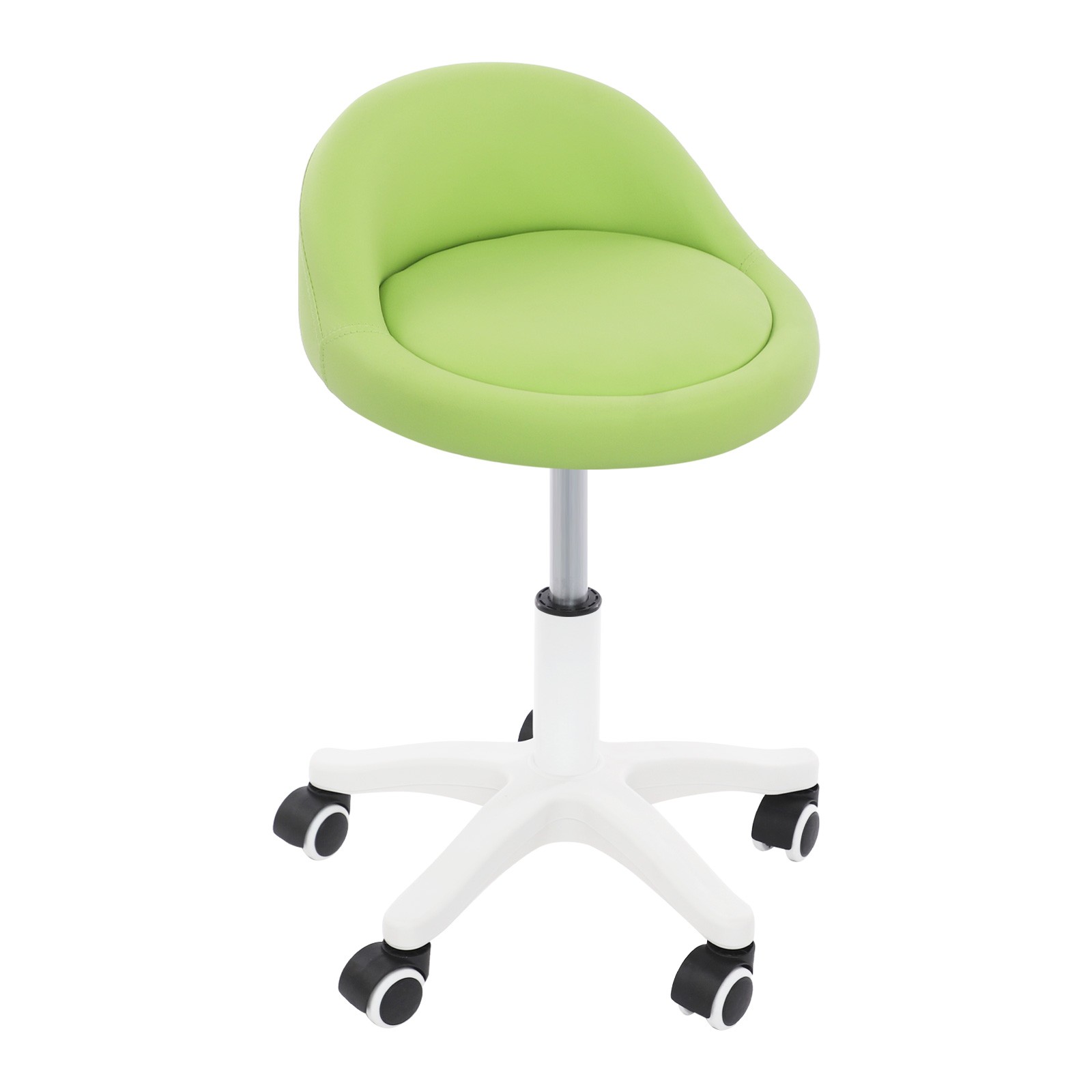 Adjustable Beauty Salon Chair Rolling Stool, Rolling Stool W/ Low Backrest Green