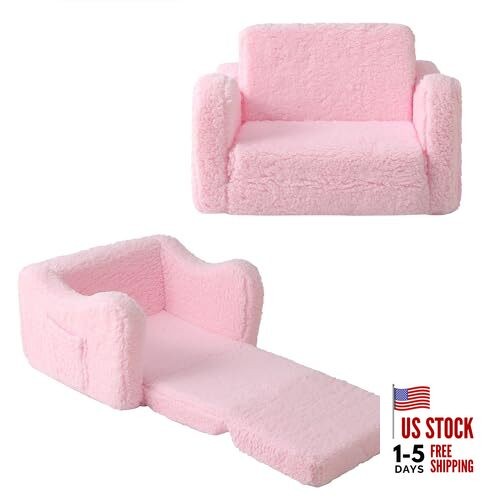 Kids Sofa for Toddler 1-3 Years, 2-in-1 Convertible Recliner & Lounger, Pink