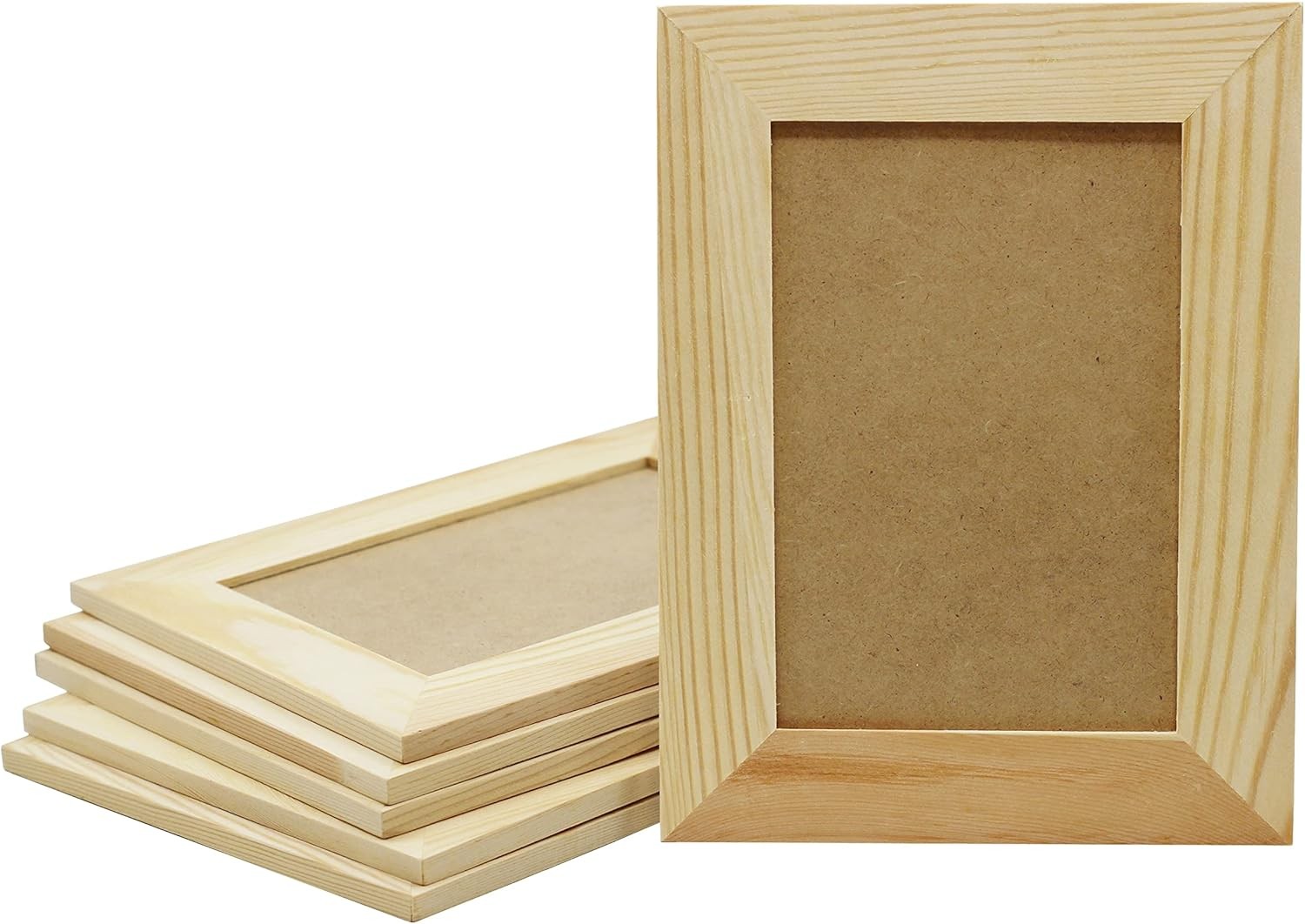6"x8" Unfinished Wooden Picture Frames w/ Peg Stand & Hanger Hole (6-Pack)