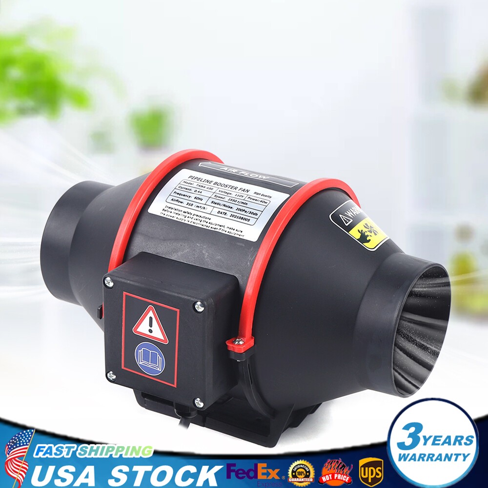 Inline Duct Fan 4" Ventilation Exhaust Fan for Cooling Booster 2550r/Min Ip2x US