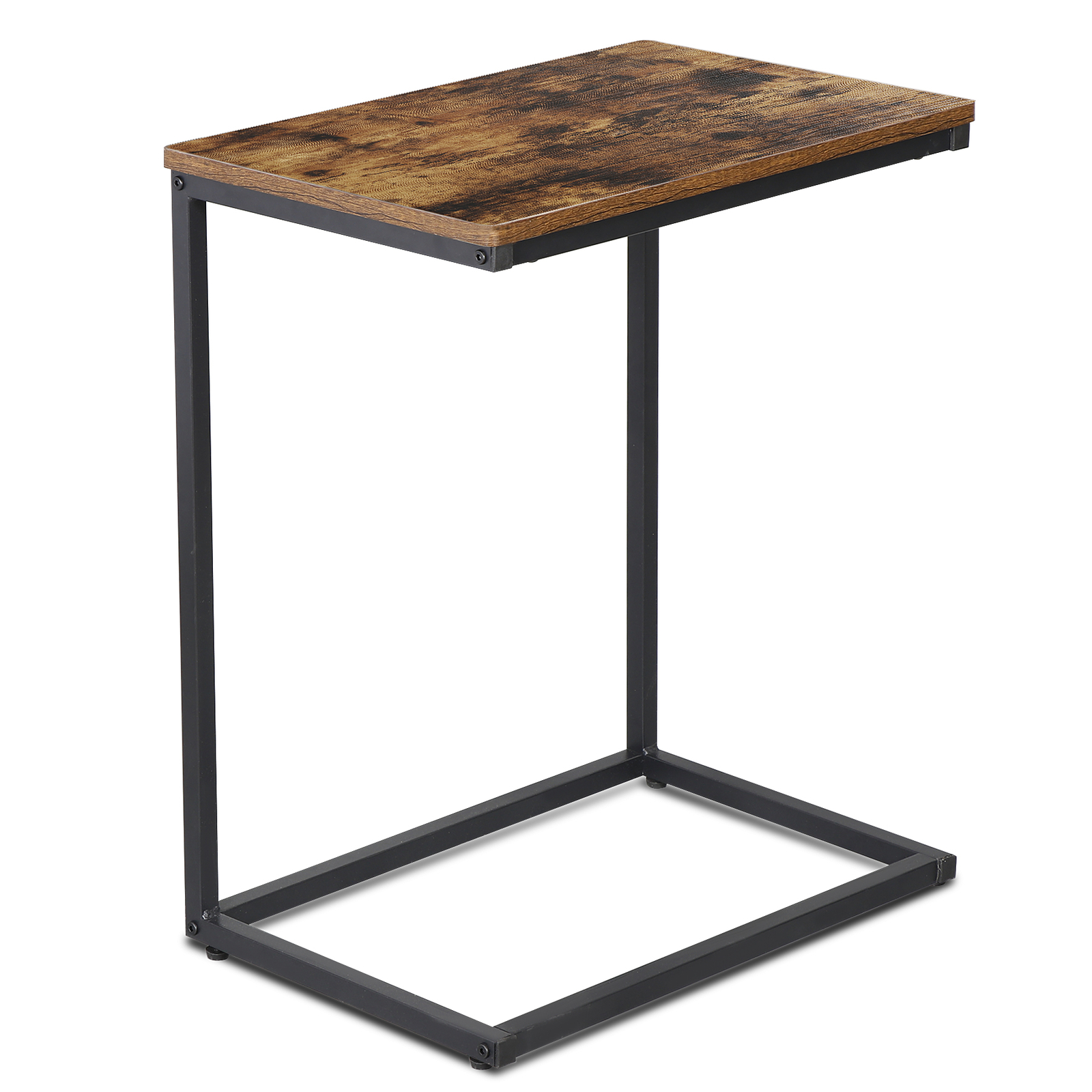 C Shaped Side Table End Table for Sofa Bed and Couch w/ Metal Frame Rectangular