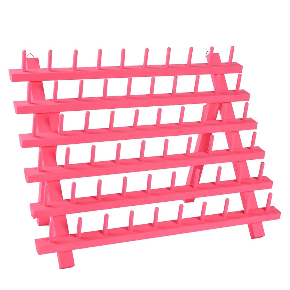 NW Colorful 60-Spools Wooden Thread Holder Sewing 15.74x12.59 inches, Pink